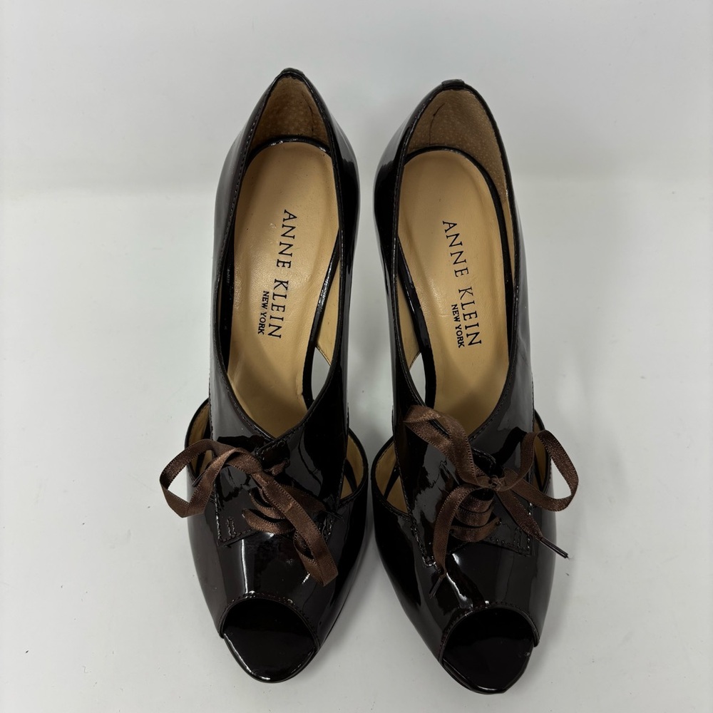 Anne Klein Brown Patent Leather Lace Up Heels Vintage Size 6 - Picture 6 of 9